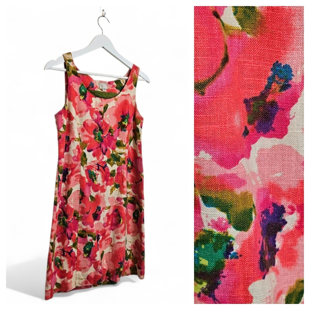 Anthropologie Postmark Floral Linen Blend Sheath Dress Blush Pink Size 2